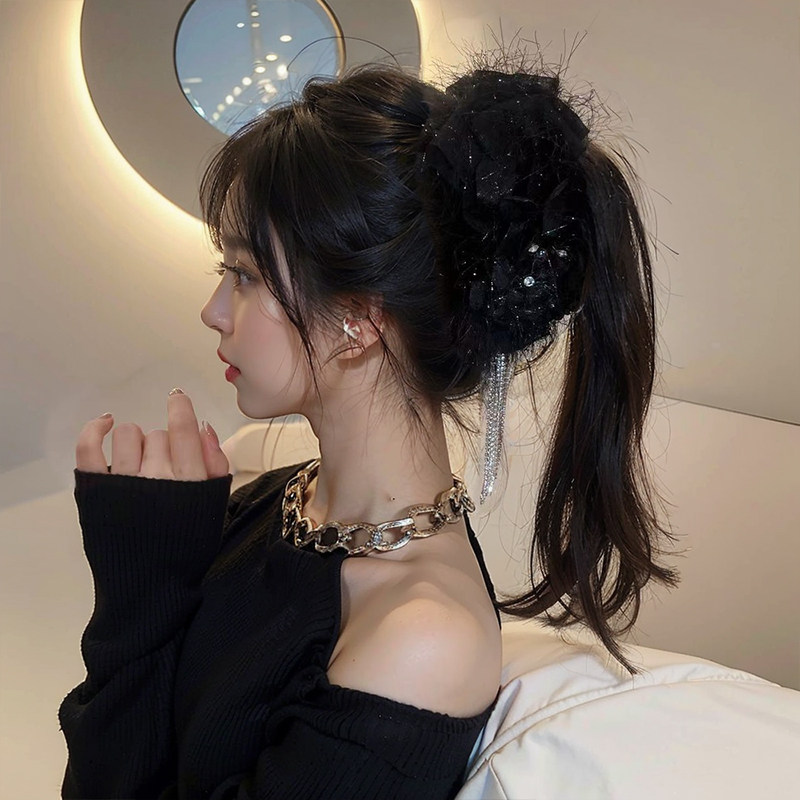 Bright Silk Cloud Duo Bubble Bifacial Chain Grip Clip Female Mesh Yarn Shark Clip Rear Brain Spoon 2023 New Hair Clip Headwear-Taobao