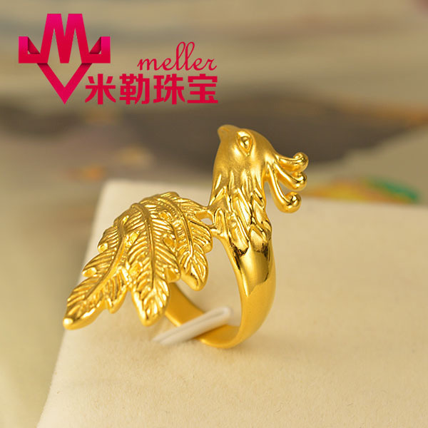 24K 24金　大孔雀フェニックス 指輪 足金999刻印入りA 3D硬金孔雀戒指黃金女戒999足金24K 適合送禮的孔雀鳳凰戒