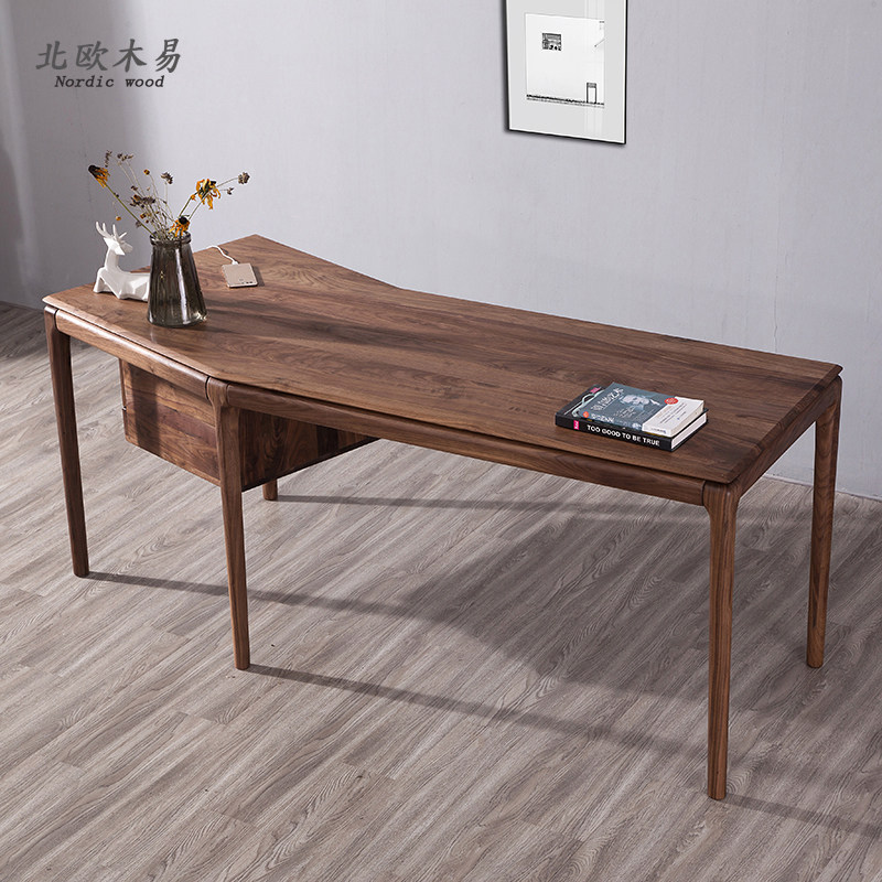 Nordic Solid Wood Furniture Black Walnut Wood Desk Brief Personality Computer Desk Day Style Bookcase Desk Desk