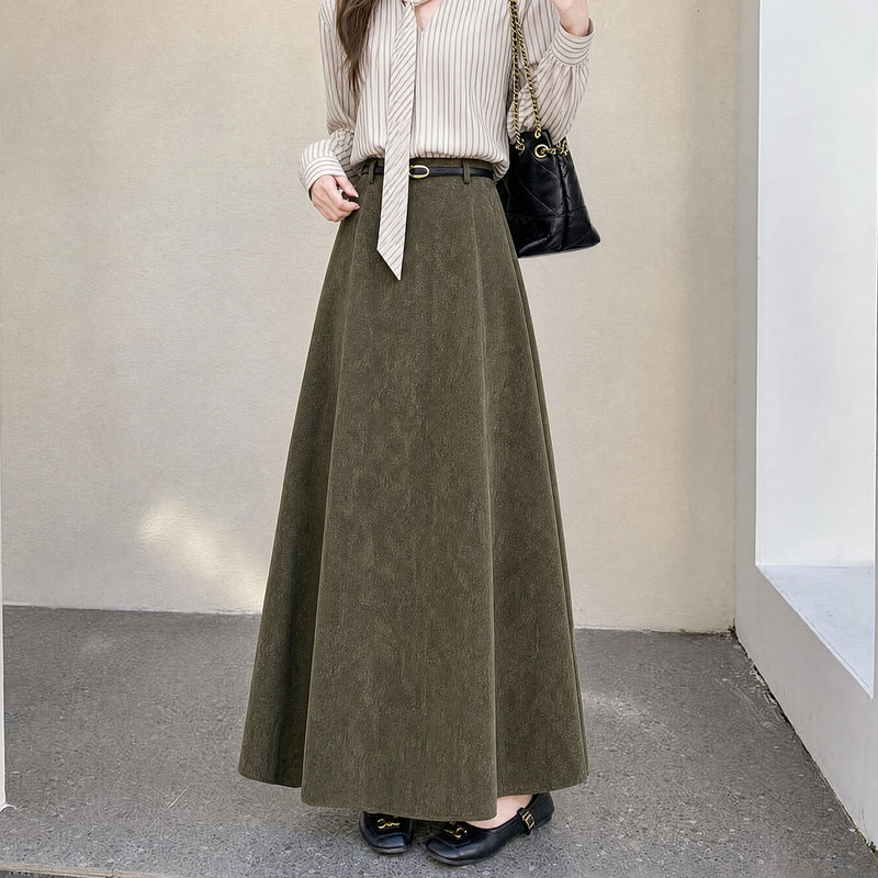 Green Long Skirt to the Ankles, Extra-Long Skirt for Women, Winter Skirt, Berkeley High-Waisted Skirt, Chenille A-Line Skirt