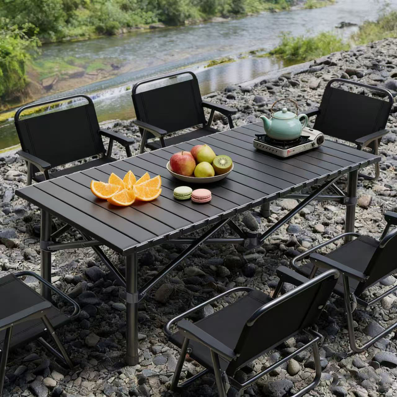 Camping Table and Chair Set, Egg Roll Table, Complete Picnic Equipment, Portable Outdoor Foldable Moon Chair and Table Combo