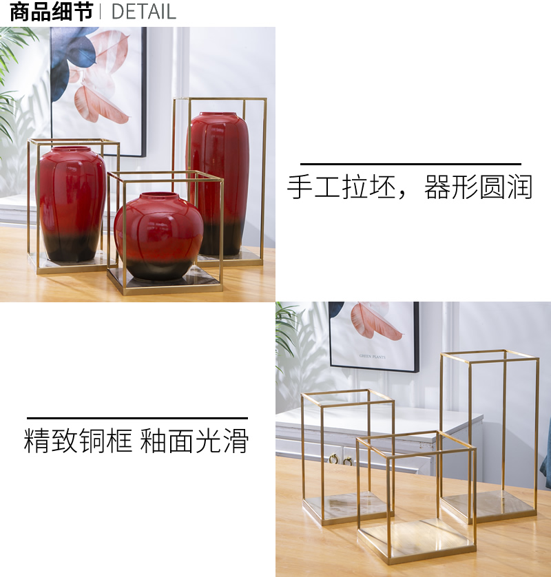 New Chinese style ceramic vase red light much creative copper furnishing articles sitting room dry flower, dried flower, flower implement home decoration