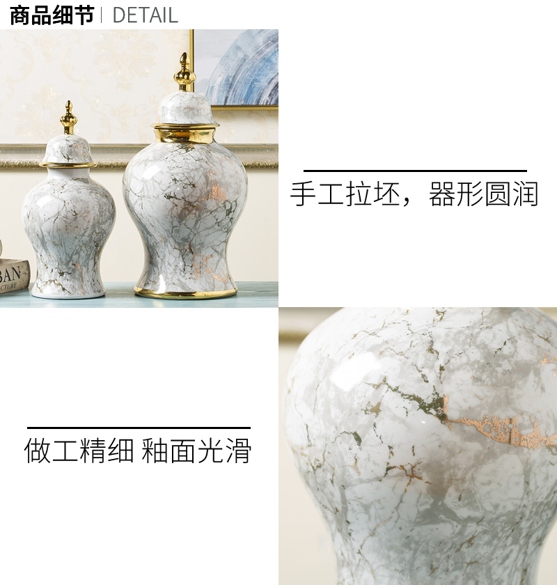 Jingdezhen ceramic vase marble general light tank furnishing articles modern new Chinese style key-2 luxury dried flower flower arranging bottles