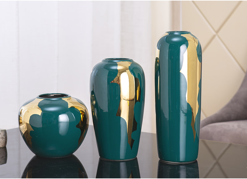 New Chinese style ceramic light blackish green vase European key-2 luxury decorative furnishing articles with copper cover sitting room dry flower arranging flowers, household act the role ofing is tasted