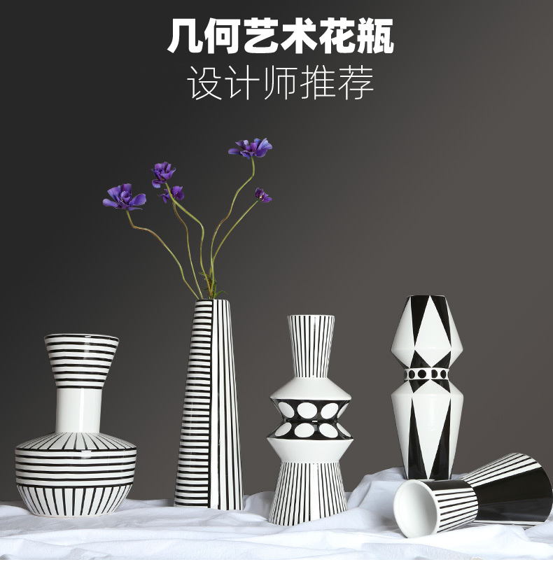 Nordic black white geometrical grain ceramic furnishing articles dried flowers sitting room adornment flowers minimalist designer flower arranging flowers