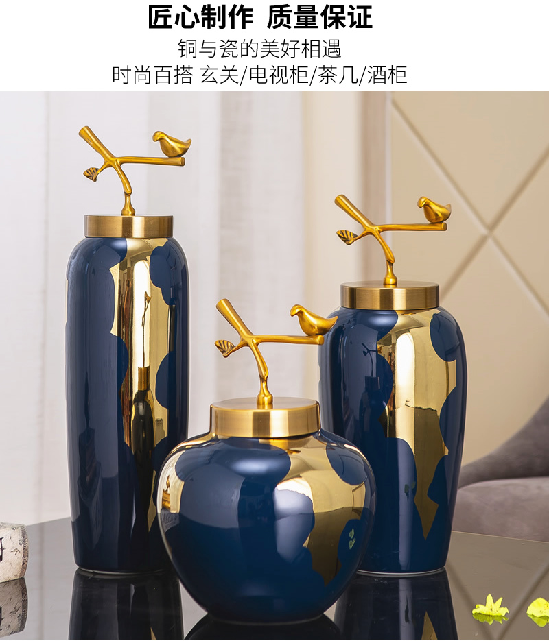 Light the key-2 luxury of modern ceramic vases, pure copper cover furnishing articles sitting room dried flowers flower arrangement of new Chinese style household Nordic decoration decoration