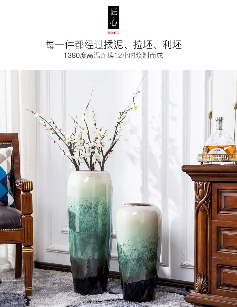 Jingdezhen big vase dried flowers flower arrangement sitting room decorate floor furnishing articles European - style originality large hydroponic flower decoration