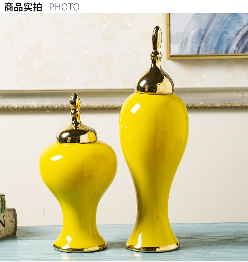 General new Chinese jingdezhen ceramic pot furnishing articles pottery decoration ideas sitting room yellow dried flower flower vase