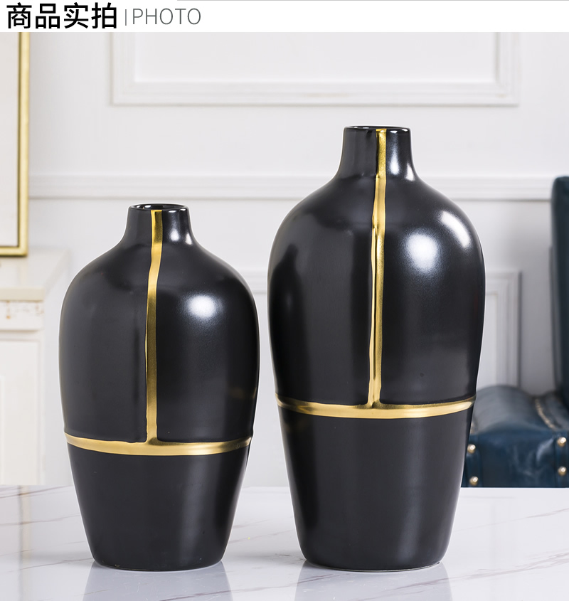 Ceramic vases, dried flower adornment furnishing articles Nordic new Chinese style black creative I and contracted sitting room table flower arrangement