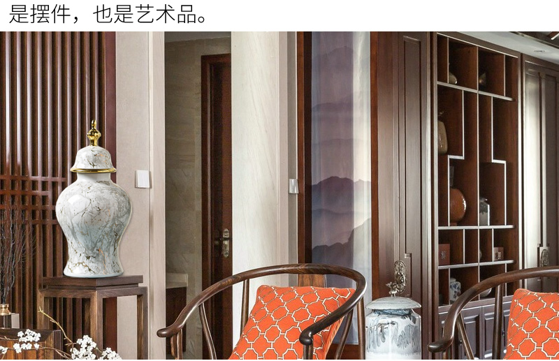Jingdezhen ceramic vase marble general light tank furnishing articles modern new Chinese style key-2 luxury dried flower flower arranging bottles