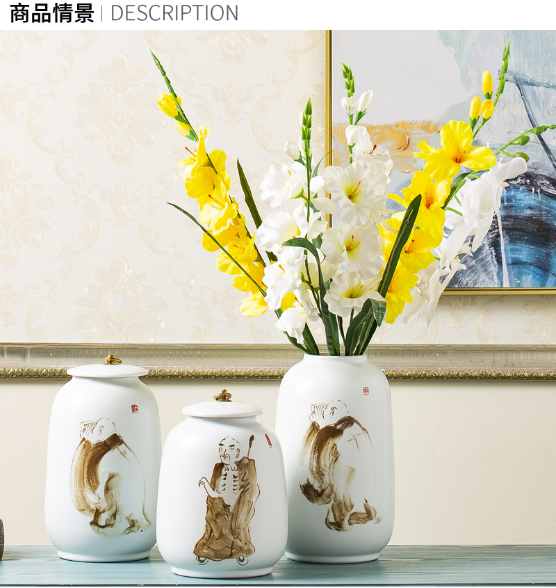Jingdezhen ceramic vase furnishing articles hand - made zen new Chinese style dried flowers, flower arranging storage tank cover pot sitting room adornment