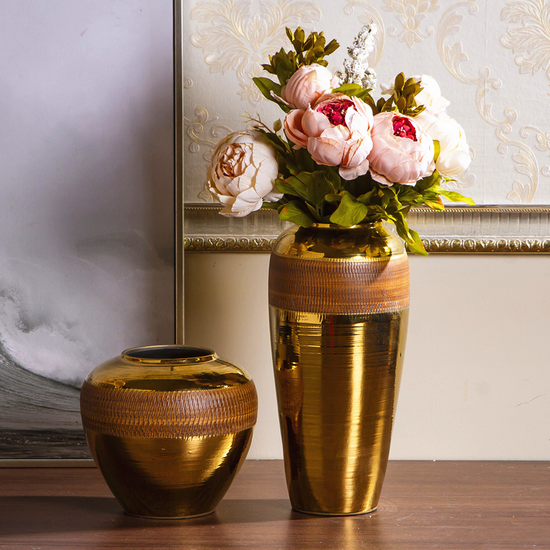 Jingdezhen ceramic vase furnishing articles golden light key-2 luxury living room dry flower arranging flowers European table POTS creative decoration