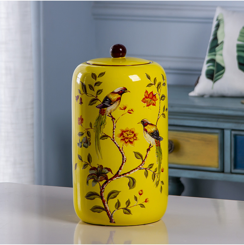 Jingdezhen ceramic vase furnishing articles American sitting room dry flower arranging flowers yellow storage jar jar with cover soft decoration