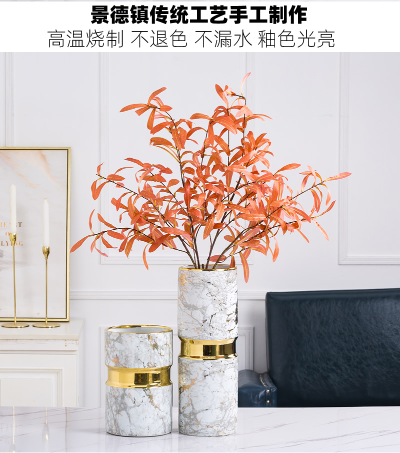 New Chinese style light key-2 luxury furnishing articles American ceramic vase Europe type vertical tube wide caliber dry flower arranging flowers sitting room adornment water raise