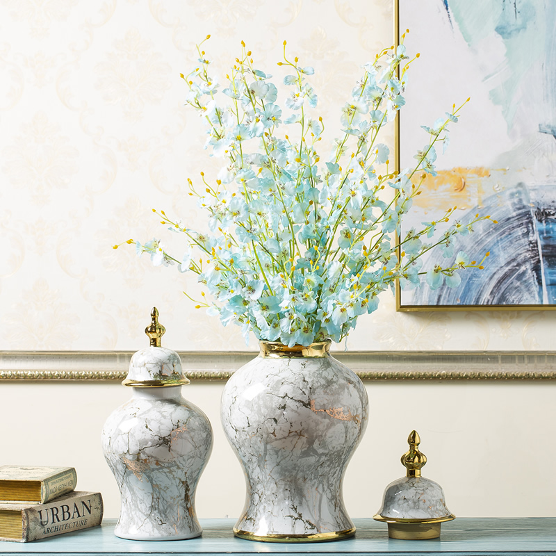 Jingdezhen ceramic vase marble general light tank furnishing articles modern new Chinese style key-2 luxury dried flower flower arranging bottles