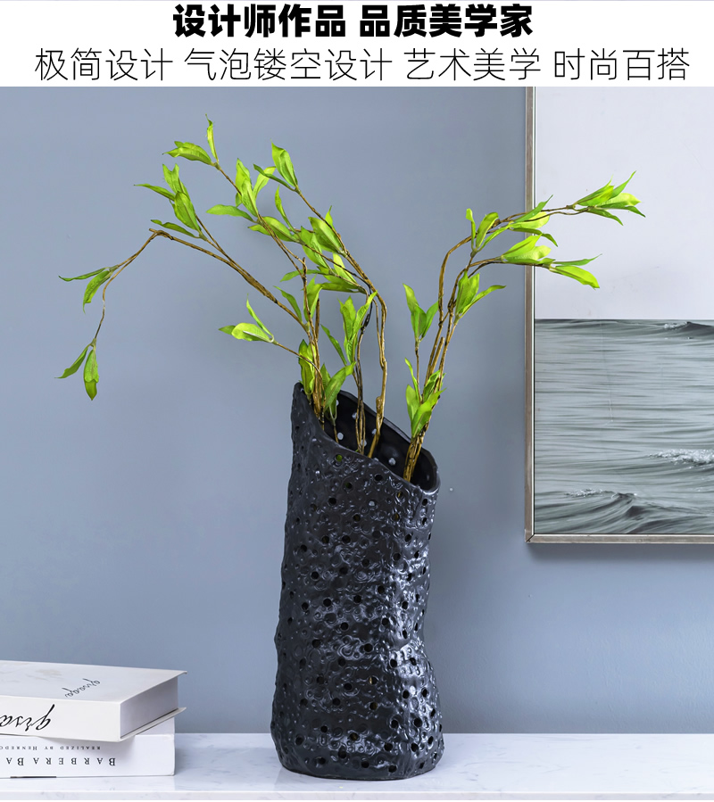 Aquamarine ceramic vase modern minimalist living room dry flower flower arranging flower implement Chinese style table surface home furnishing articles of art