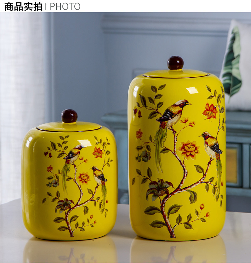 Jingdezhen ceramic vase furnishing articles American sitting room dry flower arranging flowers yellow storage jar jar with cover soft decoration