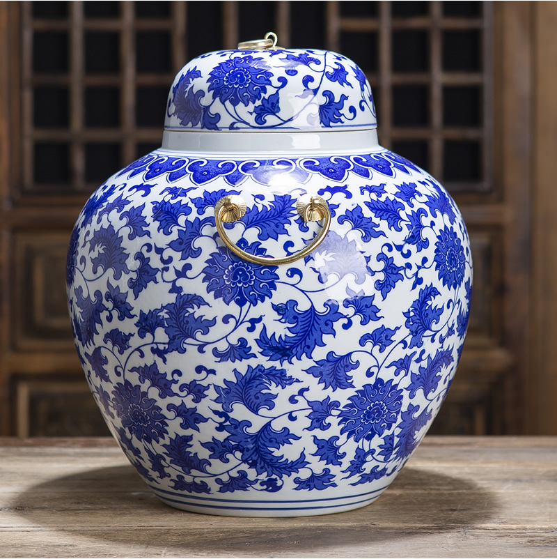 Jingdezhen ceramic tank storage tank general blue and white porcelain jar with cover caddy fixings home furnishing articles home decoration