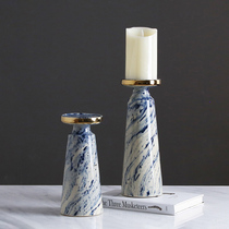 Electroplating Phnom Penh Ceramic Blue Quicksand Candleholder Creative European Home Desktop Decoration Model Room Hotel Soft Decorations