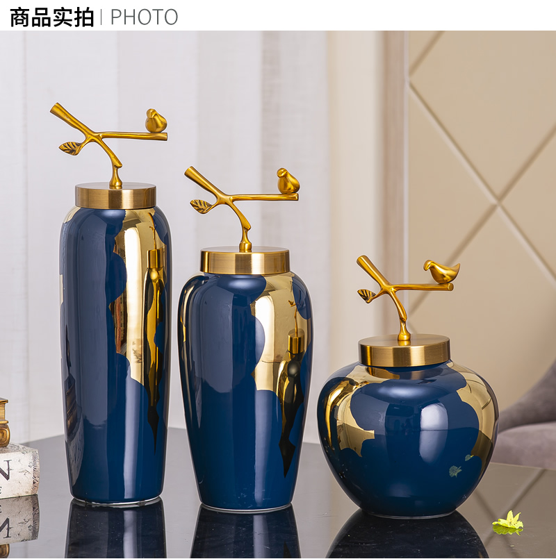 Light the key-2 luxury of modern ceramic vases, pure copper cover furnishing articles sitting room dried flowers flower arrangement of new Chinese style household Nordic decoration decoration