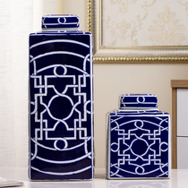 Neoclassical ceramic jar decoration ornaments Chinese vase blue and white living room TV cabinet wine cabinet Zhaocai home decorations