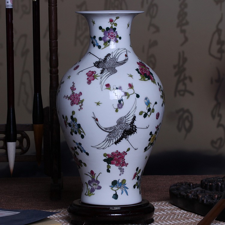 Jingdezhen ceramics powder enamel luminous vase living room flower arranging furnishing articles household decorations arts and crafts