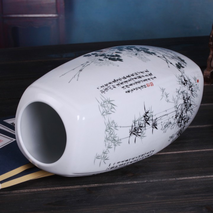 Jingdezhen ceramics sifang lucky bamboo vase table sitting room adornment flower art handicraft furnishing articles