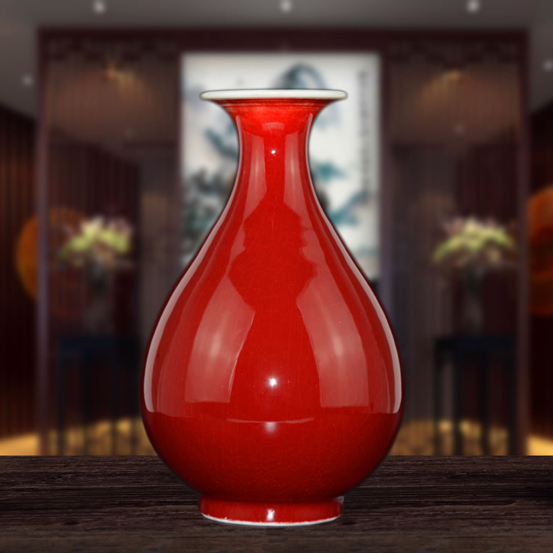 Jingdezhen ceramics red vase furnishing articles I and contracted large living room TV ark, home decoration restoring ancient ways