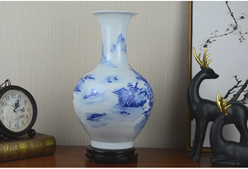 Blue and white porcelain vase landscape of jingdezhen ceramics sitting room Chinese wind restoring ancient ways household soft adornment furnishing articles arranging flowers