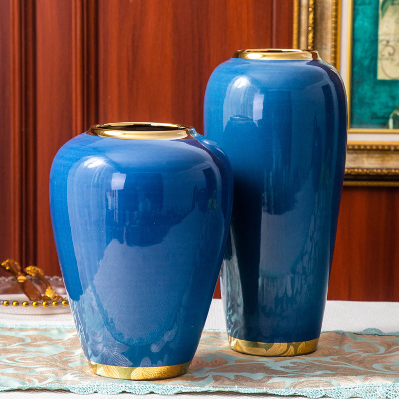 European ceramic vase is placed little blue pottery modern home decoration decoration flower arranging dried flowers contracted sitting room