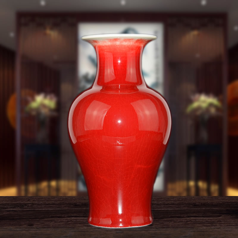 Jingdezhen ceramics red vase furnishing articles I and contracted large living room TV ark, home decoration restoring ancient ways