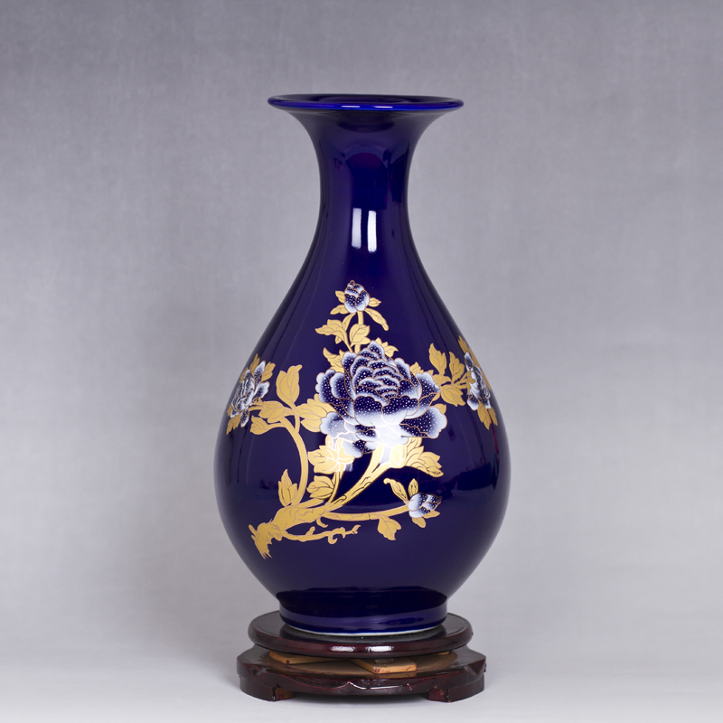 Jingdezhen ceramics vase, ji blue gold peony home furnishing articles flower arranging adornment of I sitting room
