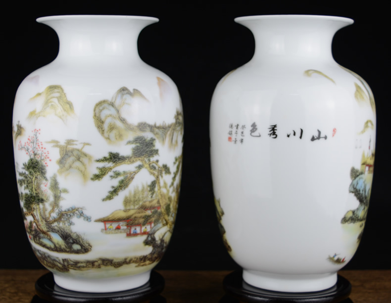 Jingdezhen ceramic pastel landscape painting big vase living room TV cabinet flower arranging hydroponic household soft adornment is placed