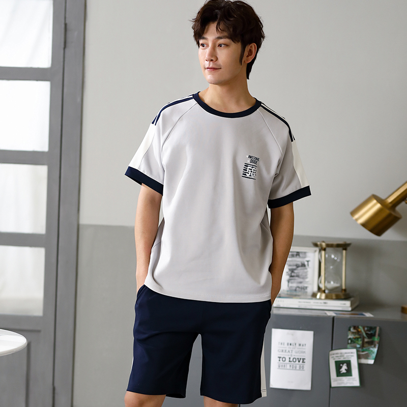 Mens đồ ngủ mùa hè ngắn tay mens quần short bông bông cỡ lớn nhà quần áo có thể mặc một bộ đồ mỏng cho mùa hè.