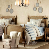 French American solid wood retro childrens bed single oak bed 1 2 meters boy bed simple Nordic bed can be customized