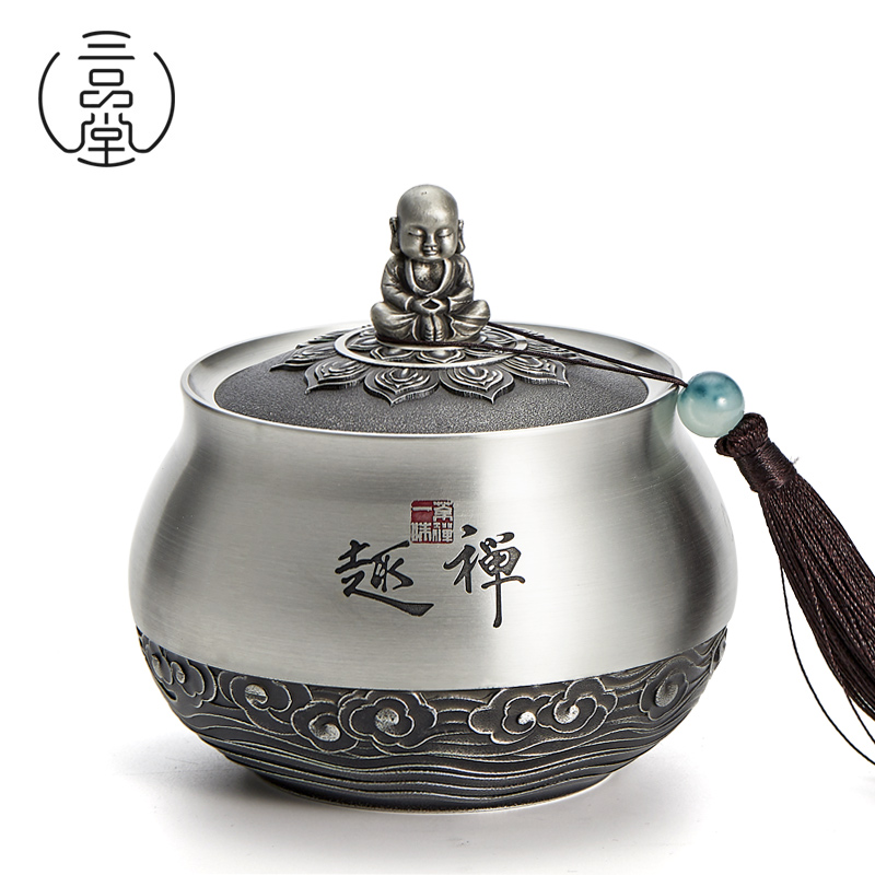 Sanpintang pure tin tea cans tin cans Chinese Zen high-end light luxury tea boxes home sealed cans storage tea cans