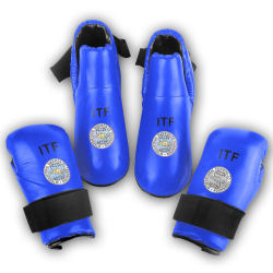 Professional New Itf Protective Gear Taekwondo Protective Gear Competition Hand and Foot Protectors Gloves and Foot Covers Itf Four-Piece Set Red and Blue