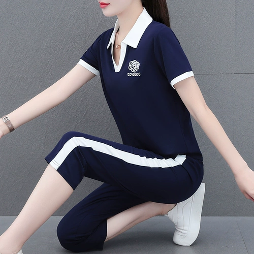 Шелковый спортивный костюм, летняя одежда для матери, модные штаны для отдыха, комплект, короткий рукав