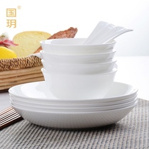  Guoyue Tangshan bone China tableware Household eating bowl dish set Single selection pure white noodle bowl dish bowl set