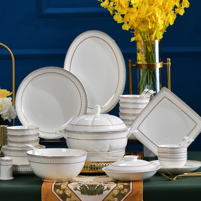 New dish suit household European style of luxury bone ceramic tableware rice plate ceramic combination Joe relocation gift