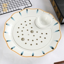  Guoyue dumpling plate with vinegar plate Ceramic dish dumpling plate Creative Japanese net celebrity plate double-layer drain plate