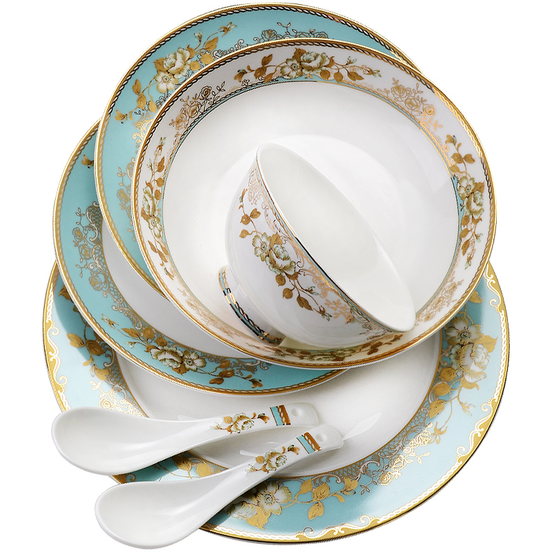 Tangshan light much ipads porcelain tableware household eat bowl of nice porcelain dish dish dish bowl of soup bowl rainbow such as bowl northern Europe