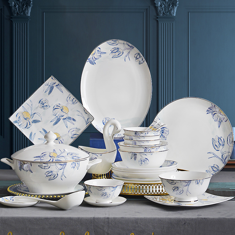 Bowl Dish Suit Home Light Lavish Nordic Wind Bony Porcelain Cutlery Sets High Face Value Bowls Tray Chopsticks Combined Modern Brief