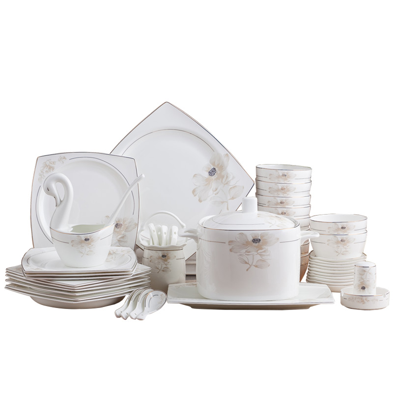 Ceramic tableware suit home dishes suit six combinations of a complete set of small pure and fresh and simple dishes of eating the food bowl plate