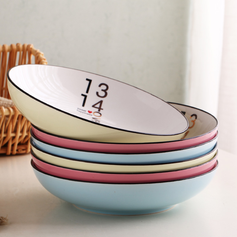 Ceramic bowl dish dish 8 inch large home eat rice bowl FanPan deep dish European contracted couples web celebrity, lovely plate