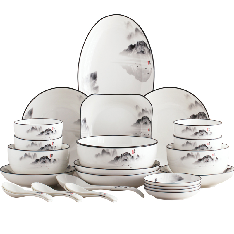 Dishes suit eat Chinese style household ceramic Dishes 56 head combination 10 people glair contracted more creative Dishes