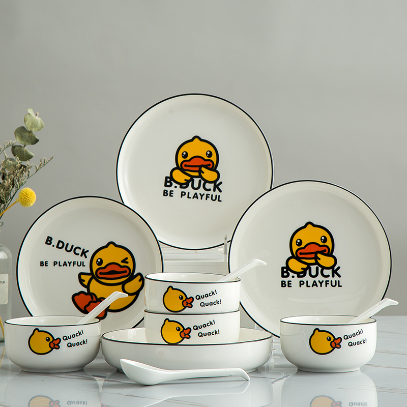 Use of 10 domestic ceramic rice Bowl thicken cartoon yellow duck.net red Bowl of creative fashion move nice Bowl