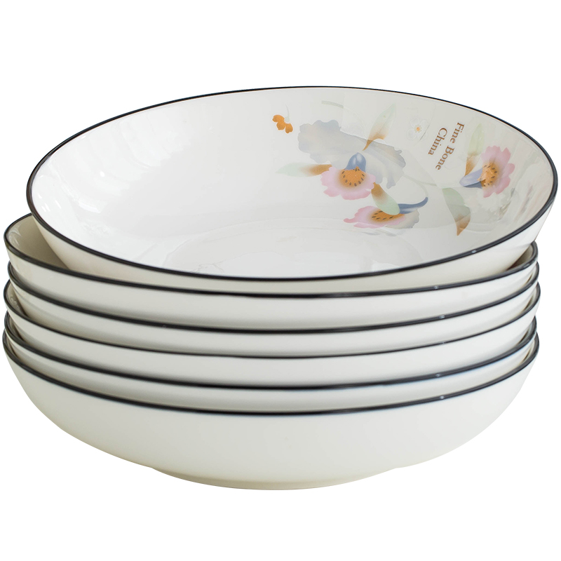 Dish Dish Dish household ceramic disc side Dish suits for large deep Dish soup plate kitchen dishes 10 combination