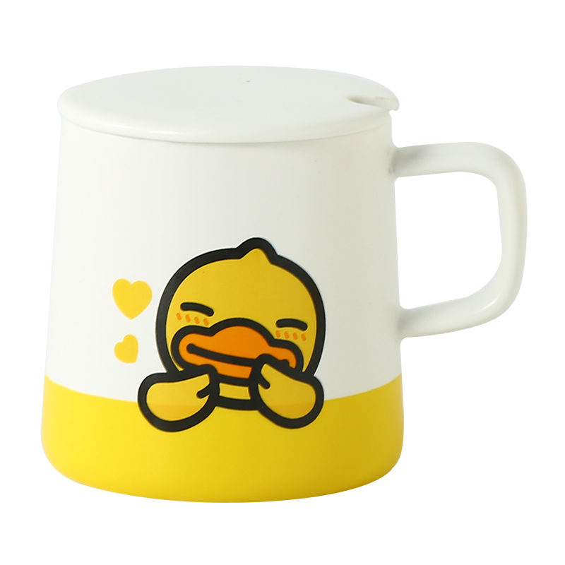 Students, lovely ceramic cups little yellow duck mark cup cartoon character creative trend cup cup with cover with a spoon