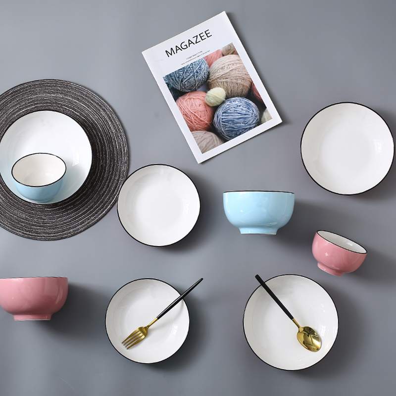 If the haze color ceramic bowl home eat rice bowls web celebrity tableware ins good - & bowl of 10 Korean microwave oven